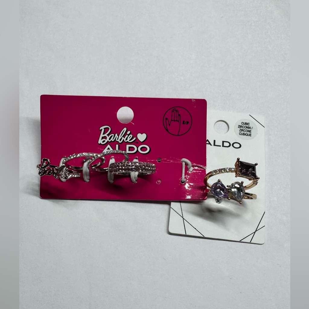 Size 6, 7 & 10- Aldo Barbie Pink And Silver Ring Set
